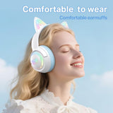 Wireless Cat Ear Gaming Headset with RGB Lights Tri-Mode (2.4G Wireless/Bluetooth/Wired) Over-Ear Headphones with Mic, 50mm Drivers, Low Latency,