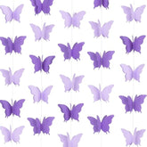 Butterfly Hanging Garlands - 3D Purple Paper Butterflies, 4 Packs - Birthday Decorations For Baby Showers, Home Decor, Weddings & Parties (39Ft)