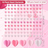 12 Pcs Valentines 3D Heart Garland Banners 57Ft Hanging Paper Heart Streamers Valentines Wall Decorations Party Decor Supplies For Galentines Wedding Classroom Birthday(Gradient Pink)