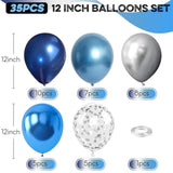 Blue & Silver Balloon Set: 35pcs Metallic Confetti Balloons