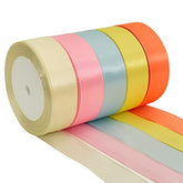 1 Inch X 125 Yards 5 Colors Satin Ribbon Rolls, Light Rainbow Candy Ma