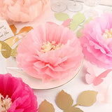 Tissue Paper Chrysanth Flowers With Butterfly And Olive Leaves For Wedding Baby Shower Nursery Room Parties & Events Decorations Pom Poms (Pink)