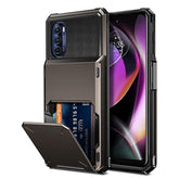 Wallet Cover 4-Card Credit Card Holder Id Slot Scratch Resistant Dual Layer Hybrid Protective Hard Shell Rugged Tpu Bumper Armor Case For Motorola Moto G 5G 2022 Gun