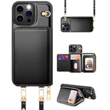 Compatible With Iphone 16 Pro Max Crossbody Wallet Case With Card Holder, Pu Leather Zipper Handbag Phone Purse With Rfid Blocking Kickstand Wrist Strap Lanyard 6.9 Inch, Black