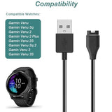 Charger for Garmin Venu Sq 2/2/2 Plus/2S/3/3S Charging Cable Cord Plus a Green Anti Dust Plug (2Pack, 3.3ft/1m)