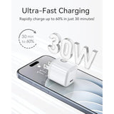 Super Fast 30W Gan Type C Charger Block, Mocoll 30W Usb C Wall Charger, Safe Charging Power Adapter For Iphone 15 Pro Max/14/13/12/11/Ipad/Airpods/Galaxy S23 Ultra/S22/Pixel 8 Pro (White)