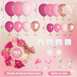 153Pcs Pink Balloon Garland Arch Kit, Different Sizes 18 12 10 5 Inch Hot Pink Latex Metallic Confetti Rose Gold Balloons For Birthday Baby Shower Wedding Party Decorations
