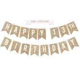 Pre-Strung Happy 13th Birthday Banner No DIY Gold Glitter Garland for Boys/Girls