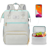 Lunch Backpack, 15.6 Inch Laptop Backpack With Usb Port, Stylish Nurse, Teacher Work Bag With Insulated Cooler Lunch Box For Women Men/Travel, Grey Blue