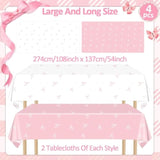 4 Pieces Pink Bow Tablecloths Theme Tablecover For Birthday Party, Girl Bachelorette, Bridal Baby Shower, Coquette Party - Plastic Disposable Rectangle Table Covers Decorations Supplies