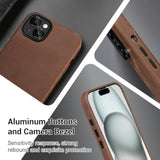 Compatible With Iphone 14 Leather Case Magsafe - Top Grain Vintage Crazy Horse Leather - Metal Buttons & Camera Bezel Bump - Slim Fit & Soft Feel - Premium Phone Cover (6.1-Inch) Retro Brown