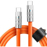 Tsumocharge Fast Charging Cable 100W - Heavy-Duty Unbreakable Silicone, Supports Data Transfer Type C To Type C Cable, Cord Wrap Organizer Included, Usb C To Usbc 6Ft/2M, Orange