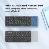 Foldable Bluetooth Keyboard, Wireless Portable Keyboard With Numeric Keypad, Rechargeable Pocket-Sized Travel Keyboards For Windows, Ios, Android Smartphone, Tablet, And Laptop, Support 3 Devices