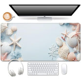 Large Mouse Pad,Edge Stitched Mousepad,Non-Slip Laptop Desk Mat, Desk Writing Pad For Office And Home,31.5 X 13.8 Inch - Blue Shells Starfish