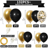132pcs Black and Gold Balloon Arch Kit for Birthday, Graduation, and Party Decor