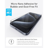 Anker Screen Protector for iPhone 15 Pro Max, Bubble-and-Dust-Free iPhone HD Tempered Glass, Durable and Drop-Proof with 9H Hardness, Easy Installation Exclusively for iPhone 15 Pro Max(2-Pack)