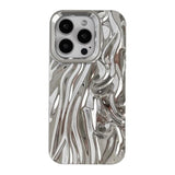 For Iphone 15 Pro Case,Pleated Water Ripple Chrome Wave Pattern Soft Phone Case (Silver)