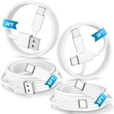 4-Pack CarPlay USB-C Charge Cables for iPhone and iPad, Fast Charging, White