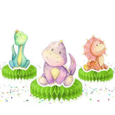 Set Of 5 Dino Table Honeycombs - Vibrant Dinosaur Themed Decorations For Baby Shower Or Birthday Party, Fun Tabletop Accents