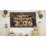 New Year 2026 Banner Backdrop Gold & Black Party Decoration