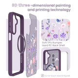 For Samsung Galaxy A16 5G Floral Phone Case With 2X Screen Protector, Military Grade Magnetic Translucent Matte Girls Women Flower Pattern Protective Cover For A16 5G (Deep Purple)
