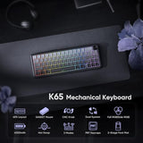 K65 Wireless Mechanical Gaming Keyboard, Trip-Modes Connection, Gasket Custom Hot-Swap Keyboard, RGB Backlit, Pre-lubed Linear Switches, Side