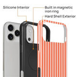 Magnetic Dual Layer Protective Case for iPhone 17 Pro Max, Compatible with Magsafe, Heavy Duty Shockproof Rugged Drop Protection Bumper Hybrid Case with Aesthetic Striped Orange Design