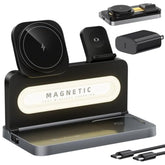 3 In 1 Wireless Charging Station For Apple Magsafe Charger,Magnetic Wireless Charger Stand For Iphone 16 15 14 13 12,Foldable Nightstand Charging Dock For Apple Devices Iwatch,Airpods With Night Light