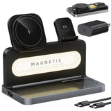 3 In 1 Wireless Charging Station For Apple Magsafe Charger,Magnetic Wireless Charger Stand For Iphone 16 15 14 13 12,Foldable Nightstand Charging Dock For Apple Devices Iwatch,Airpods With Night Light