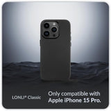 Classic - (For Iphone 15 Pro) - European Nappa Leather Phone Case - Smoothen And Soften Over Time - Compatible With Magsafe - Black