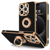For Iphone 15 Pro Case With Ring Stand, 360° Rotatable Ring Holder Magnetic Kickstand, Plating Rose Gold Edge Soft Cover Luxury Protective Phone Case For Iphone 15 Pro 6.1"?, Black