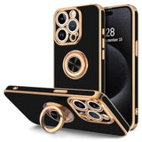 For Iphone 15 Pro Case With Ring Stand, 360° Rotatable Ring Holder Magnetic Kickstand, Plating Rose Gold Edge Soft Cover Luxury Protective Phone Case For Iphone 15 Pro 6.1"?, Black