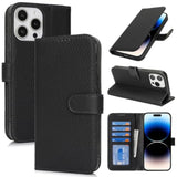 Genuine Leather Wallet Case for iPhone 14 Pro with 4 Card Slots and RFID Blocking - Black
