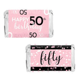 Pink, Black, And White 50Th Birthday Party Mini Candy Bar Wrappers - 42 Count, Pink Birthday Decorations For Women
