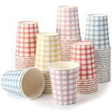 9 Oz Gingham Paper Drinking Cups, 100 Pieces, 4 Colors, Checkered Cups For Hot Cold Beverage, Birthday Party, Travel, Picnic