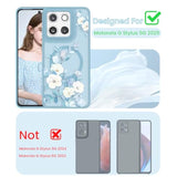 For Motorola Moto G Stylus 5G 2025 Floral Phone Case With 2X Screen Protector, Military Grade Magnetic Translucent Matte Girls Women Flower Pattern Protective Cover (Blue)
