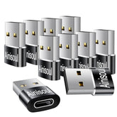 Usb To Usbc Adapter 10 Pack,Usbc Female To Usba Male Adapter,Usb Adapters,Type C Cable Converter For Iphone 15 14 13,Ipad,Apple Watch,Charger,Phones,Black