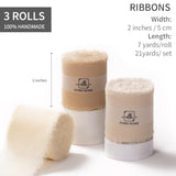 2" X21Yd Chiffon Ribbon For Flower Bouquet, Sand & Nude Fabric Ribbon For Gift Wrapping, Handmade Frayed Ribbon For Wedding/Christmas Decorations
