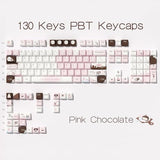 130 Keys Pink Cute Keyboard Keycaps Set, Custom Pbt Cherry Profile Keycap, Thick Dye Sub Keycaps Kawaii, White Chocolate Keycap Brown, Kawaii Key Caps For Ansi/Iso Mechanical Keyboard