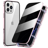 Magnetic Privacy Case For Iphone 16 Pro Max, Anti Peep Magnetic Adsorption Double Side Tempered Glass Full Body Case Privacy Screen Protector Metal Titanium Frame Clear Back Phone Case Cover Pink