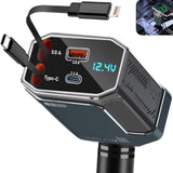 Retractable Car Charger Adapter,4 In 1 Fast Charging Car Adapter,85W Usb C Truck Accessories,Voltage Display, Gifts For Women Men,Compatible With Iphone 16 15 14 13 12 Pro Max Plus,Galaxy,Pixel