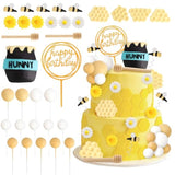 33 Pcs Bee Cake Decorations With Mini Honey Jar, Honeycomb, Honey Sticks, Bee Cake Toppers For Kids Boys Girls 1St 2Nd 3Rd Birthday Party Decorations Baby Shower