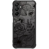 Cute Phone Case Compatible with Samsung Galaxy A16 5G, Aesthetic Black Line Art Floral Rose Pattern Print, Hard PC Heavy Duty Protection Cases Cover for Girls Women