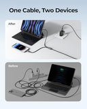 100W Fast Charging Cable 2-in-1 with USB-C & Lighting, USB Cable with Detachable Tip USB-C/A for iPhone 17/16/15/14, iPad, iPod, MacBook Pro/Air,