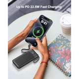 Portable Charger With Built-In Cables&Ac Wall Plug,10000Mah Power Bank,Pd 22.5W Usb-C Fast Charging External Battery Pack With Led Display Compatible With Iphones And All Smart Device?1 Pack?