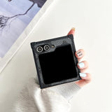 Phone Case For Samsung Galaxy Z Flip3/Z Flip4,Luxury Designer Pu Leather Case Classic Shockproof Tpu Bumper Premium Protection Soft Cover Case Compatible With Samsung Galaxy Z Flip 3/4(Khaki)