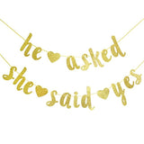 He Asked She Said Yes Gold Glitter Banner - Wedding, Engagement, Bridal Shower Party Decorations