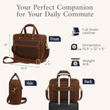 Full Grain Leather Briefcase For Men, Top Choice Gifts, Handcrafted Laptop Bag With Multiple Compartments And Brass Hardware, Fits 15.6 Inch Laptop