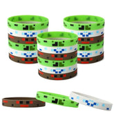 24Pcs Pixel Silicone Bracelets, 3 Styles Pixel Themed Birthday Party Favors Mining Wristbands For Kids Teens Game Party Decorations Goodie Bag Supplies