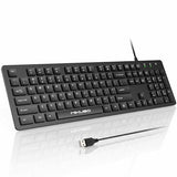 Fade-Proof Lettering Wired Keyboard Full Size - Black Office Keyboard With Laser Etched Keys, Integrated Bracket, Spill-Resistant Design 5.2Ft Usb Cable For Windows - Ergonomic Typing For Home Office